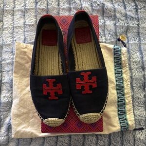 Tory Burch Navy and Red Espadrille Flats